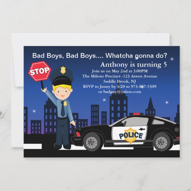 Bad Boys, Bad Boys in the City Birthday Invitation (Front)