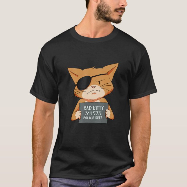 Bad Cat Gangster Mugshot Kitty For Pet Lovers T-Shirt (Front)
