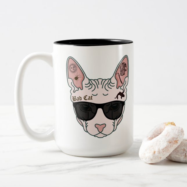 Bad Cat Two-Tone Coffee Mug (With Donut)