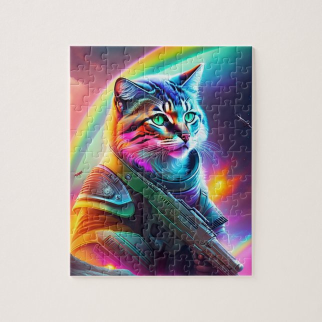 Bad Cat With Gun, Futuristic Sci-Fi Astronaut Cat Jigsaw Puzzle (Vertical)