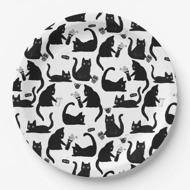 Bad Cats Knocking Stuff Over Paper Plate (Front)