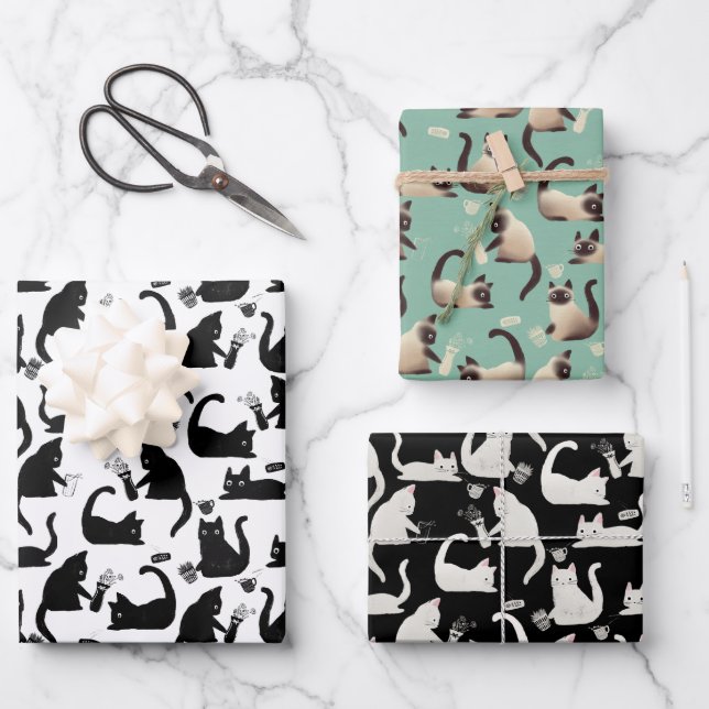 Bad Cats Knocking Stuff Over Pattern Wrapping Paper Sheet (Front)