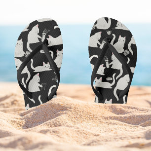 Bad Cats Knocking Stuff Over, White Cats on Black Flip Flops