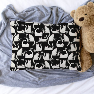 Bad Cats Knocking Stuff Over, White Cats on Black Pillowcase