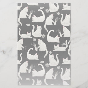 Bad Cats Knocking Stuff Over, White Cats on Black Stationery