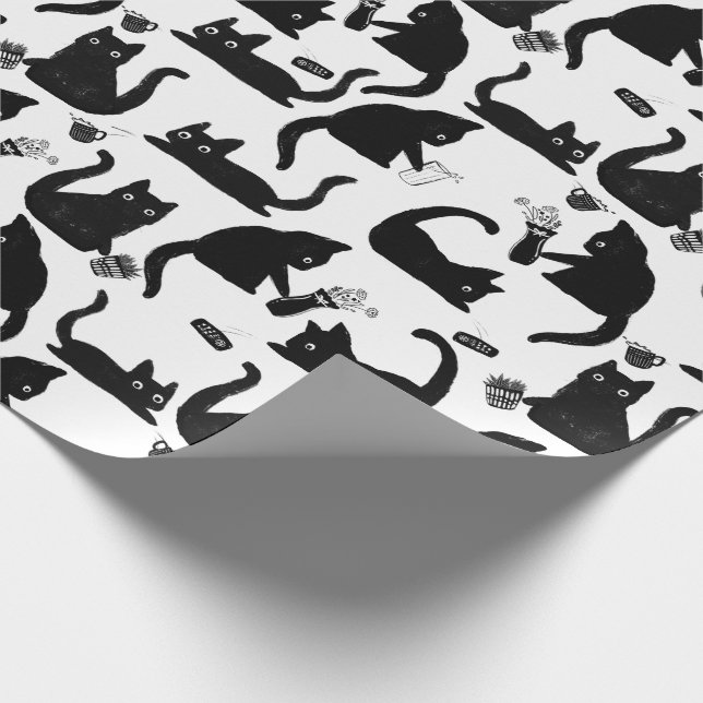 Bad Cats Knocking Stuff Over Wrapping Paper (Corner)