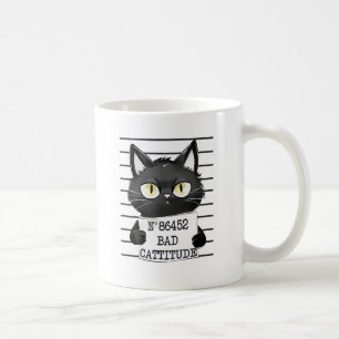 Bad Cattitude – Black Cat Mugshot Coffee Mug