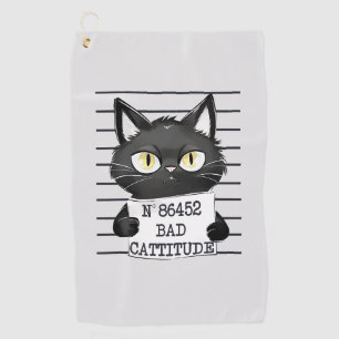 Bad Cattitude – Black Cat Mugshot Golf Towel