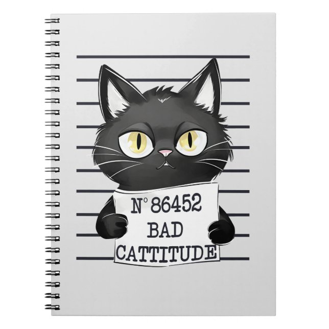 Bad Cattitude – Black Cat Mugshot Notebook (Front)