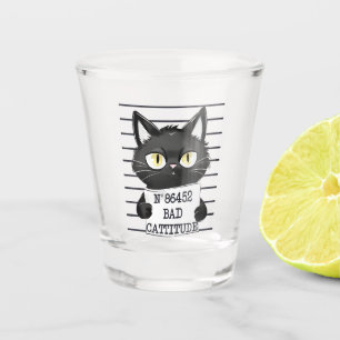 Bad Cattitude – Black Cat Mugshot Shot Glass