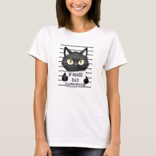 Bad Cattitude – Black Cat Mugshot T-Shirt