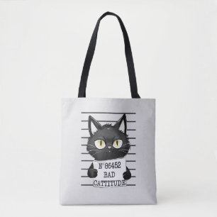 Bad Cattitude – Black Cat Mugshot Tote Bag