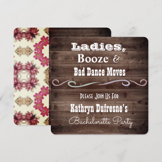 "Bad Dance Moves" Rustic Bachelorette Invitation (Front/Back)