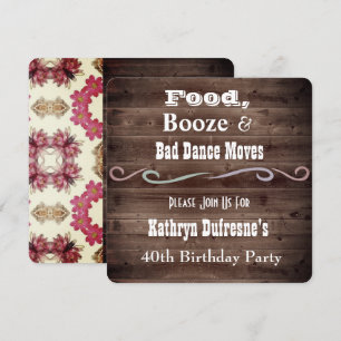 "Bad Dance Moves" Rustic Floral Birthday Invite