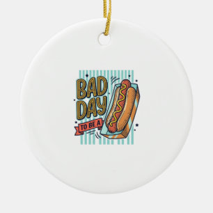 Bad Day Hot Dog Retro Vector Shirt Design_1 Ceramic Tree Decoration