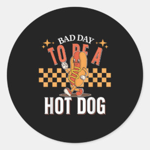 Bad Day To Be A Hot Dog, Funny Food Meme, Retro Su Classic Round Sticker