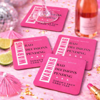 Bad Decisions Pending | Personalised Bachelorette  Square Paper Coaster