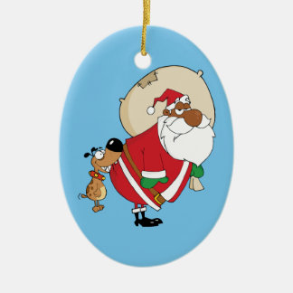 Bad Dog Bites Black Santa on the Butt Ceramic Tree Decoration