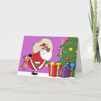 Bad Dog Bites Black Santa on the Butt Holiday Card