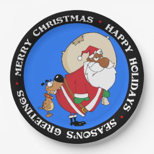 Bad Dog Bites Black Santa on the Butt Paper Plate