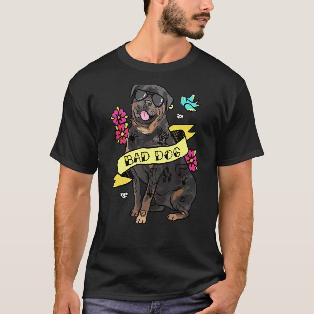 Bad Dog Rottweiler Dog T-Shirt (Front)