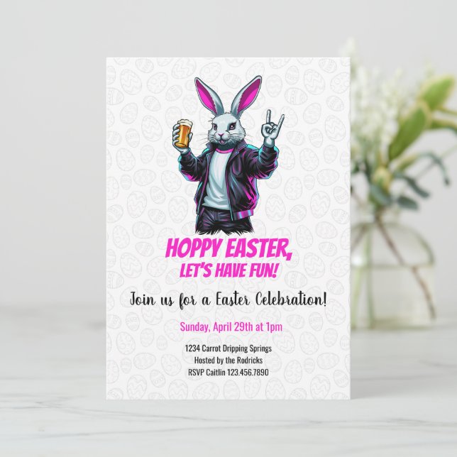 Bad Easter Bunny! Hoppy Easter, Let’s Have Fun! Invitation (Standing Front)