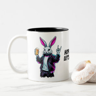 Bad Easter Bunny! Hoppy Easter, Let’s Have Fun! Two-Tone Coffee Mug