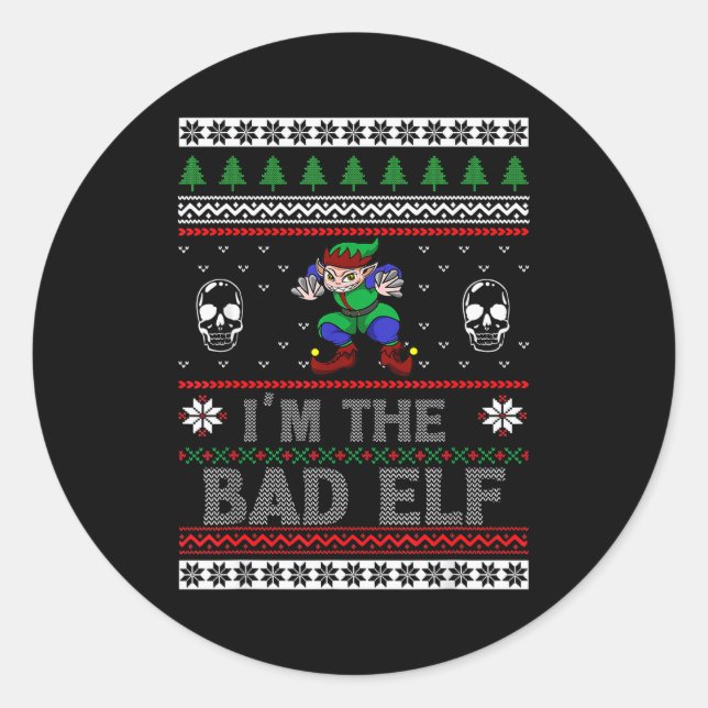 Bad Elf Ugly Christmas For Elves Lover  Classic Round Sticker (Front)