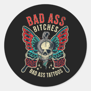 Bad Es Tattooed Women Empowered Retro Tattoo Flash Classic Round Sticker
