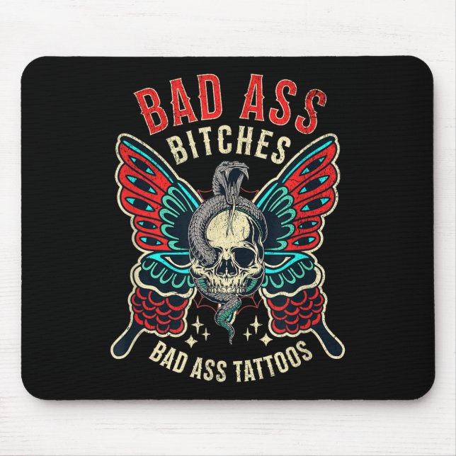Bad Es Tattooed Women Empowered Retro Tattoo Flash Mouse Mat (Front)