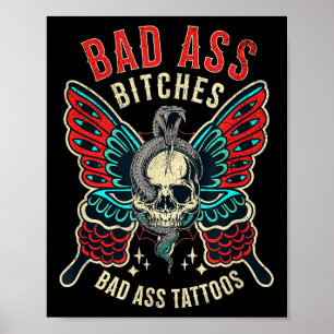 Bad Es Tattooed Women Empowered Retro Tattoo Flash Poster