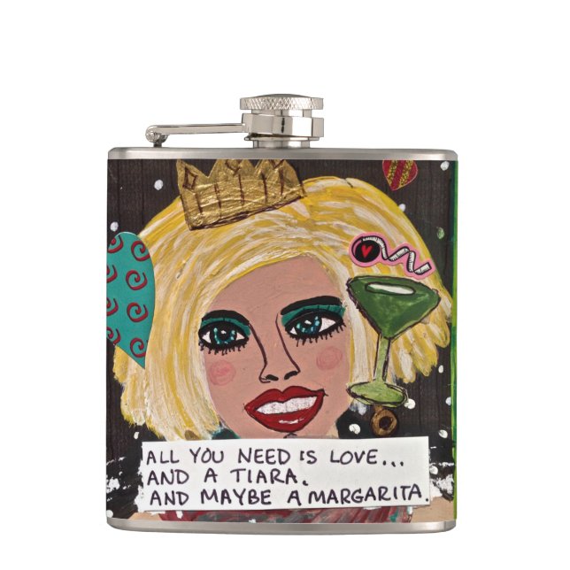 BAD GIRL FLASK-ALL YOU NEED IS LOVE AND A TIARA HIP FLASK (Front)