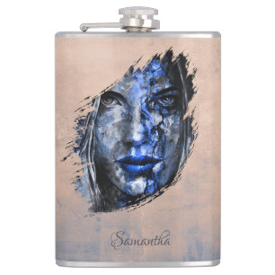 Bad Girl rustic brush Your name Hip Flask