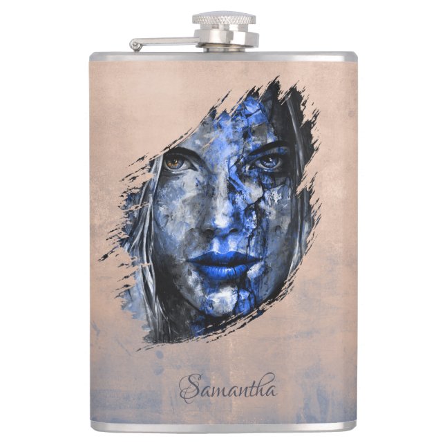 Bad Girl rustic brush Your name Hip Flask (Front)