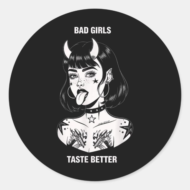 Bad Girls Taste Better Tattoo Devil Halloween Men  Classic Round Sticker (Front)