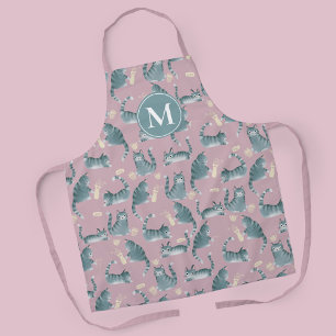Bad Grey Tabby Cats Knocking Stuff Over & Monogram Apron