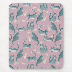 Bad Grey Tabby Cats Knocking Stuff Over & Monogram Mouse Mat