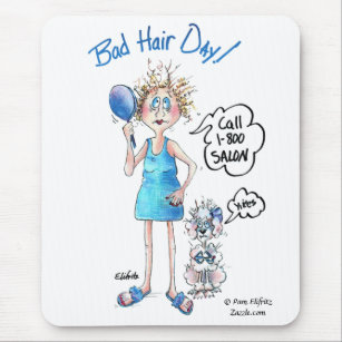 Bad Hair Day, blue dress, distressed expression Mouse Mat
