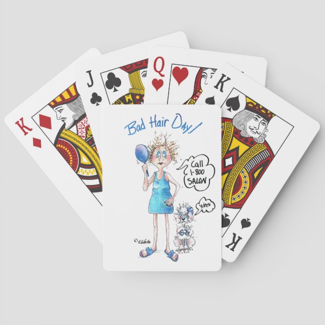 Bad Hair Day, blue dress, distressed expression  Playing Cards (Back)