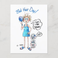 Bad Hair Day, blue dress, distressed expression 