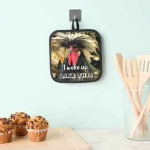 Bad Hair Day Funny Chicken Meme Pot Holder
