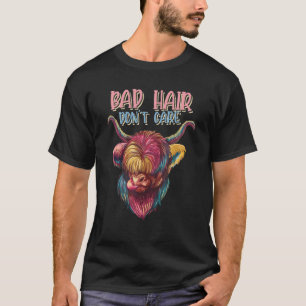 Bad Hair Don't Care Scottish Highland Cow T-Shirt