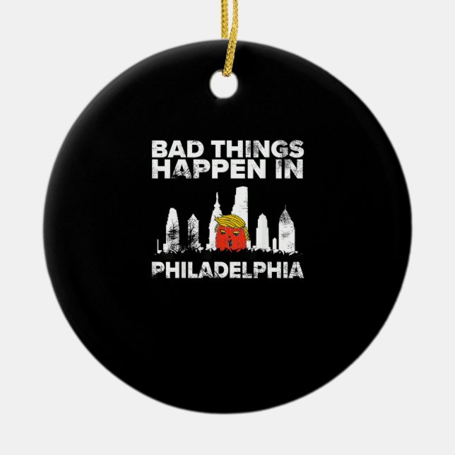 Bad Happen Philadelphia Halloween Spooky Trumpkin Ceramic Tree Decoration (Front)