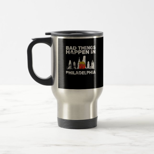 Bad Happen Philadelphia Halloween Spooky Trumpkin Travel Mug (Left)