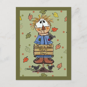 Bad Hay'r Day Scarecrow Postcard