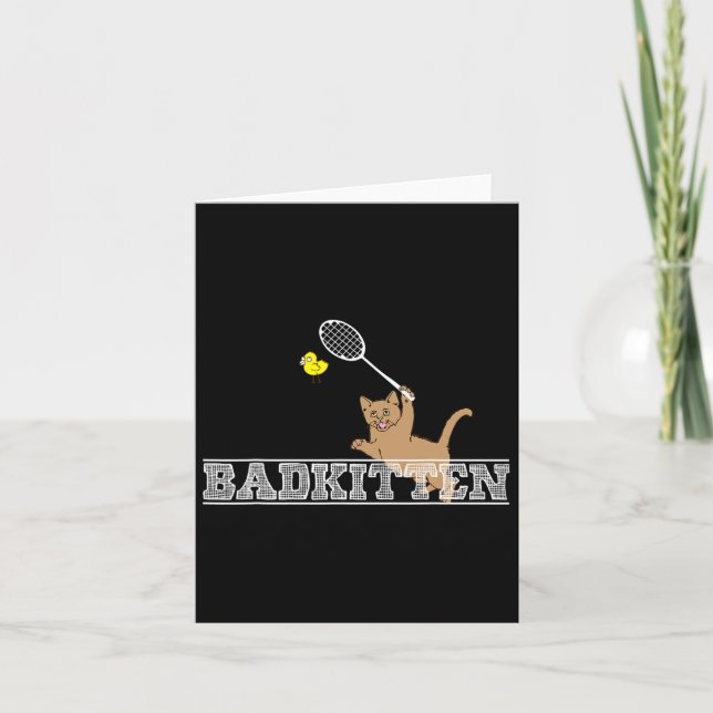 Bad Kitten Funny Badminton Cat Lovers Pun  Card (Front)