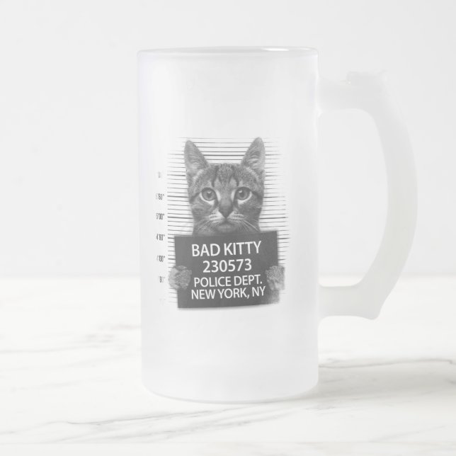Bad Kitty Cat Police Arrest Photo Funny  Frosted Glass Beer Mug (Right)
