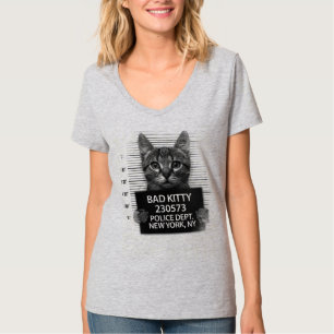 Bad Kitty Cat Police Arrest Photo Funny T-Shirt