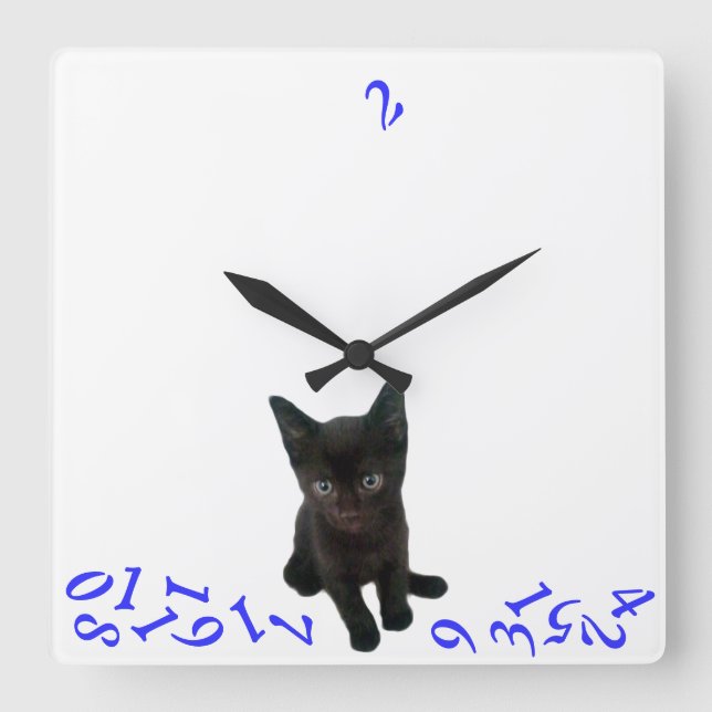 ~Bad Kitty~ WALL CLOCK/BLUE Square Wall Clock (Front)