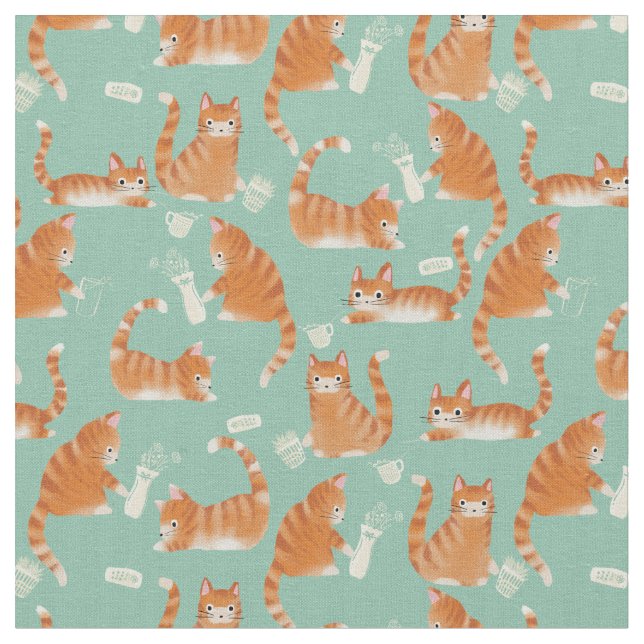 Bad Orange Tabby Cats Knocking Stuff Over Fabric (Close Up)